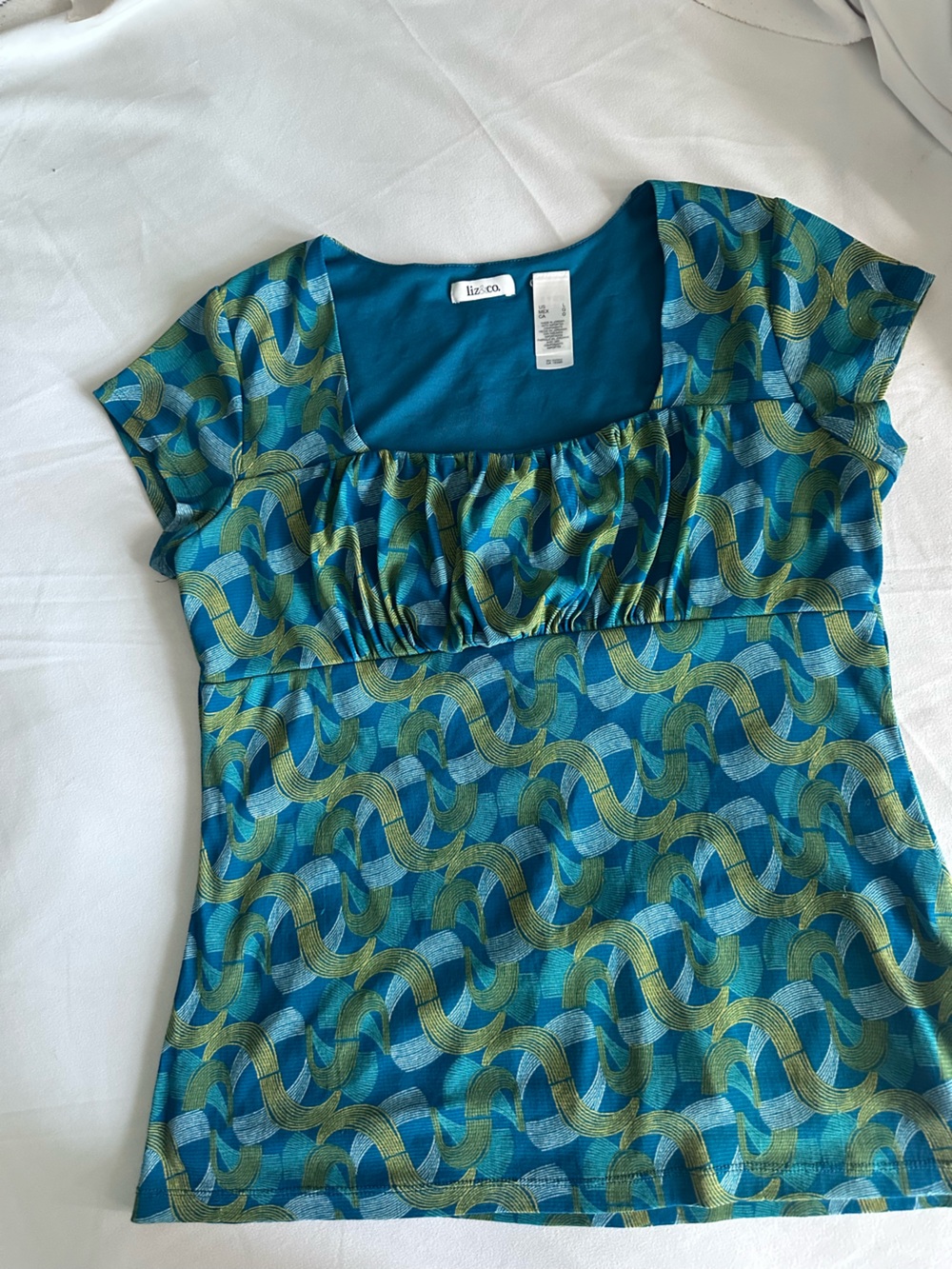 liz & co. Teal and Green Patterned A-Line Top